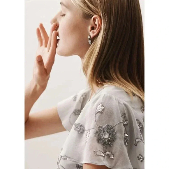 NWT Anthropologie BHLDN Plymouth Maxi Wrap Dress Fog Wedding Beaded Size 4 - Picture 3 of 14